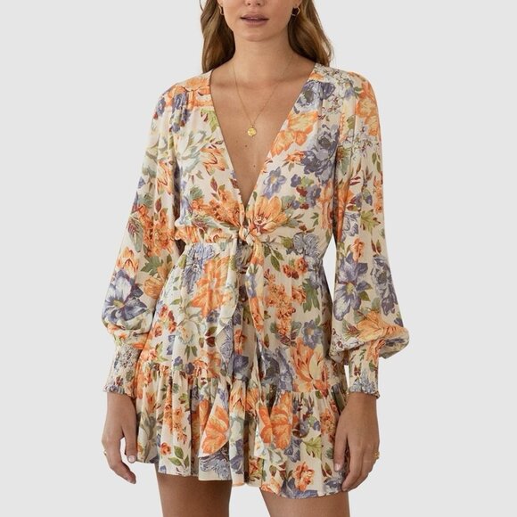 Kivari Aster Floral Orange Long Sleeve Dress, Size: S, Like New - Picture 1 of 6